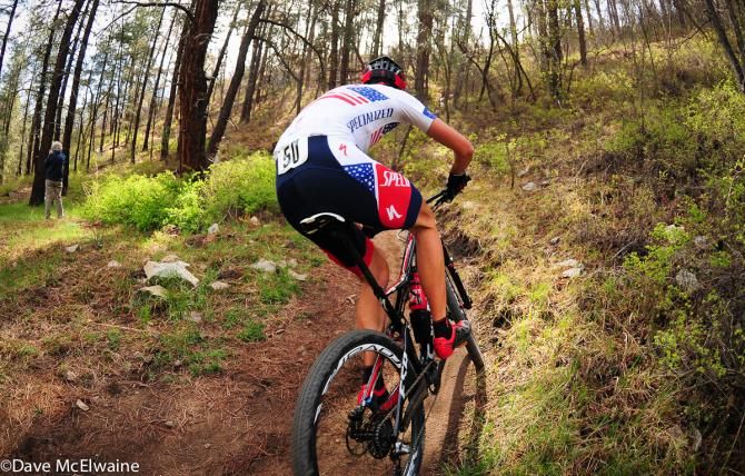 Todd Wells (Specialized) leading on switchback singletrack