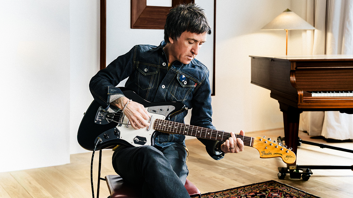 Johnny Marr with his Limited-Edition Johnny Marr Signature Special Jaguar