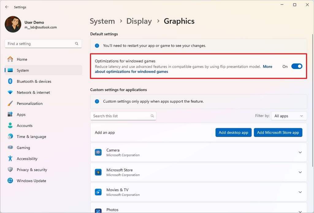 Optimizations for windowed games