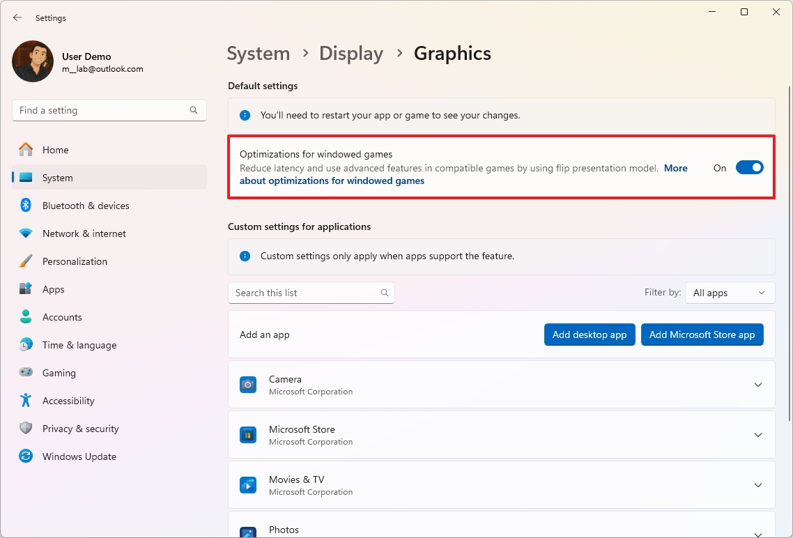 Optimizations for windowed games