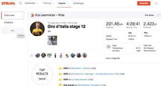 Gijs Leemreize strava numbers for Giro stage 12