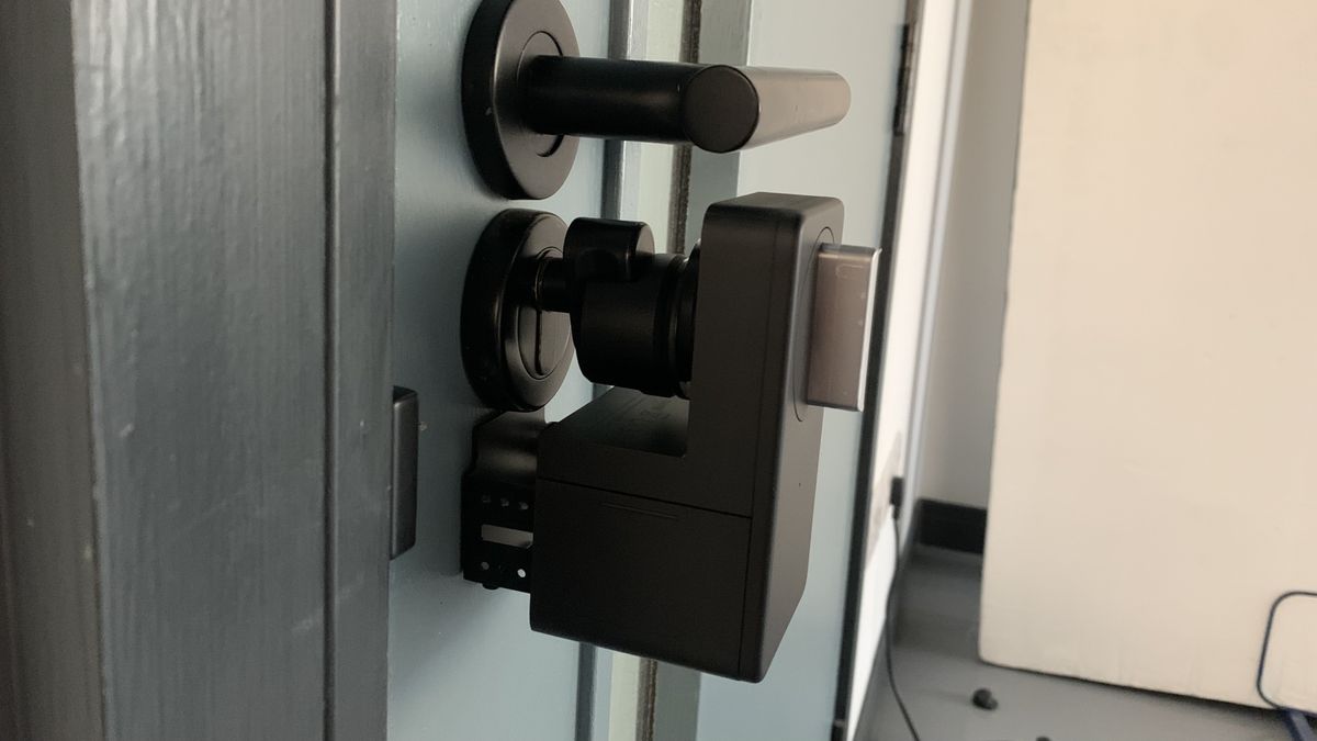 Side view of Switchbot Lock fitted on a door