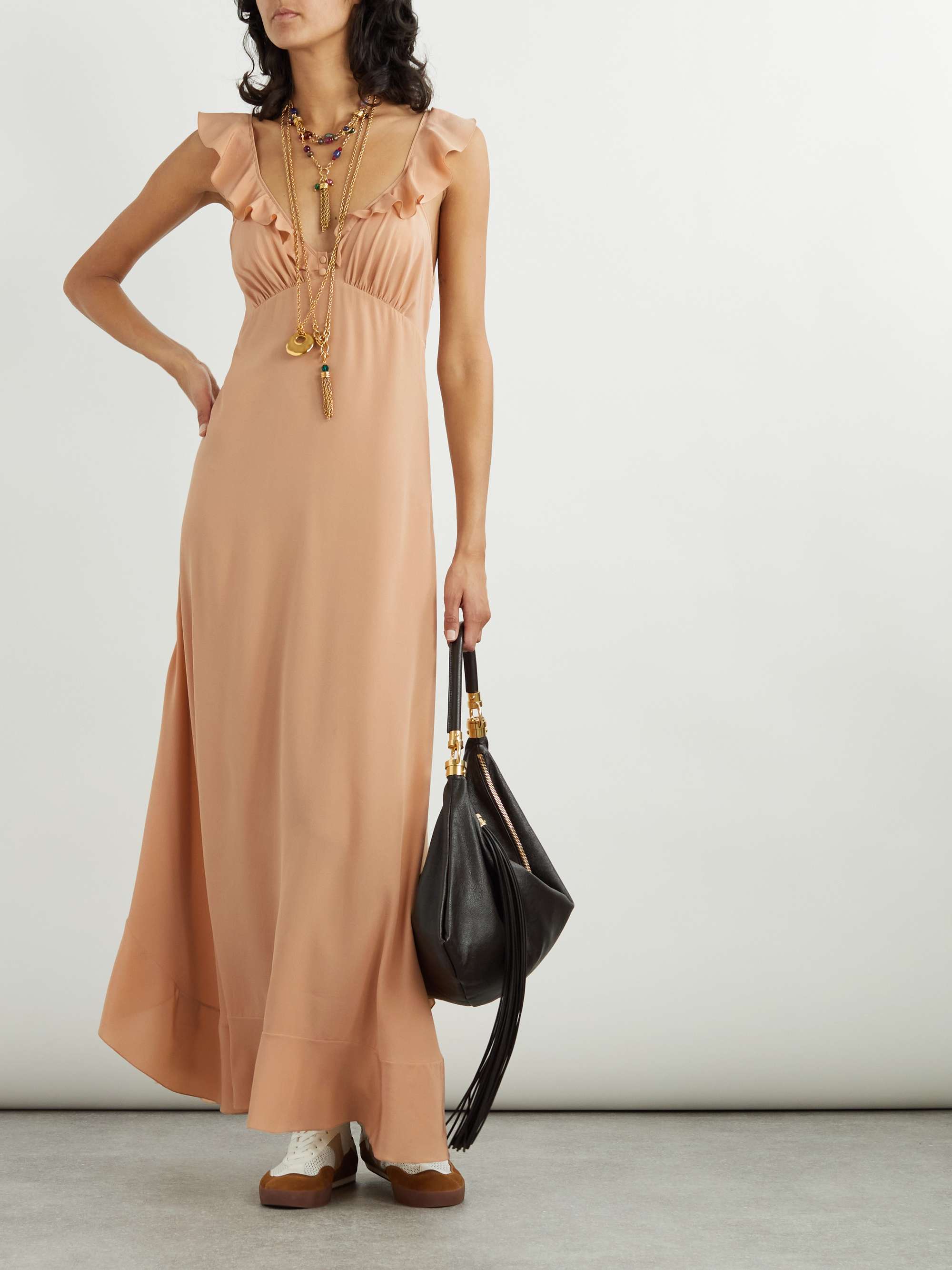 Ruffled Silk Maxi Dress