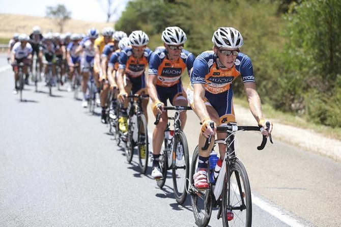 Pat Shaw leads fellow team mates on the front.