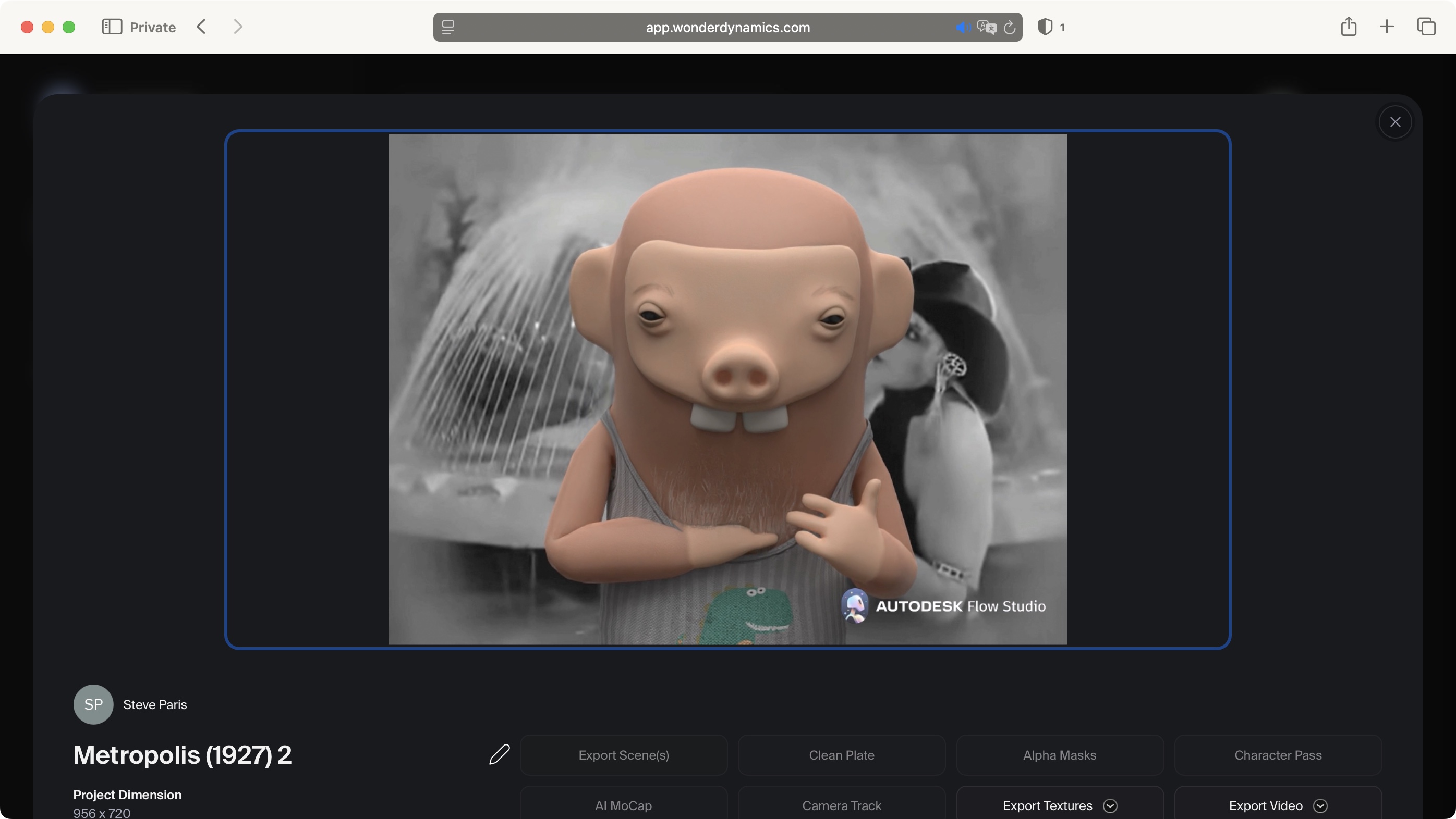 Using Autodesk Flow Studio to replace a character from an old movie during our tests