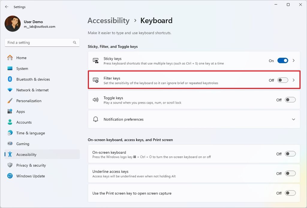 Filter keys