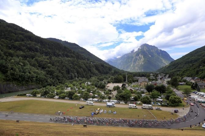 The peloton in action during stage 19 at the Tour de France, the penultimate day in the Alps