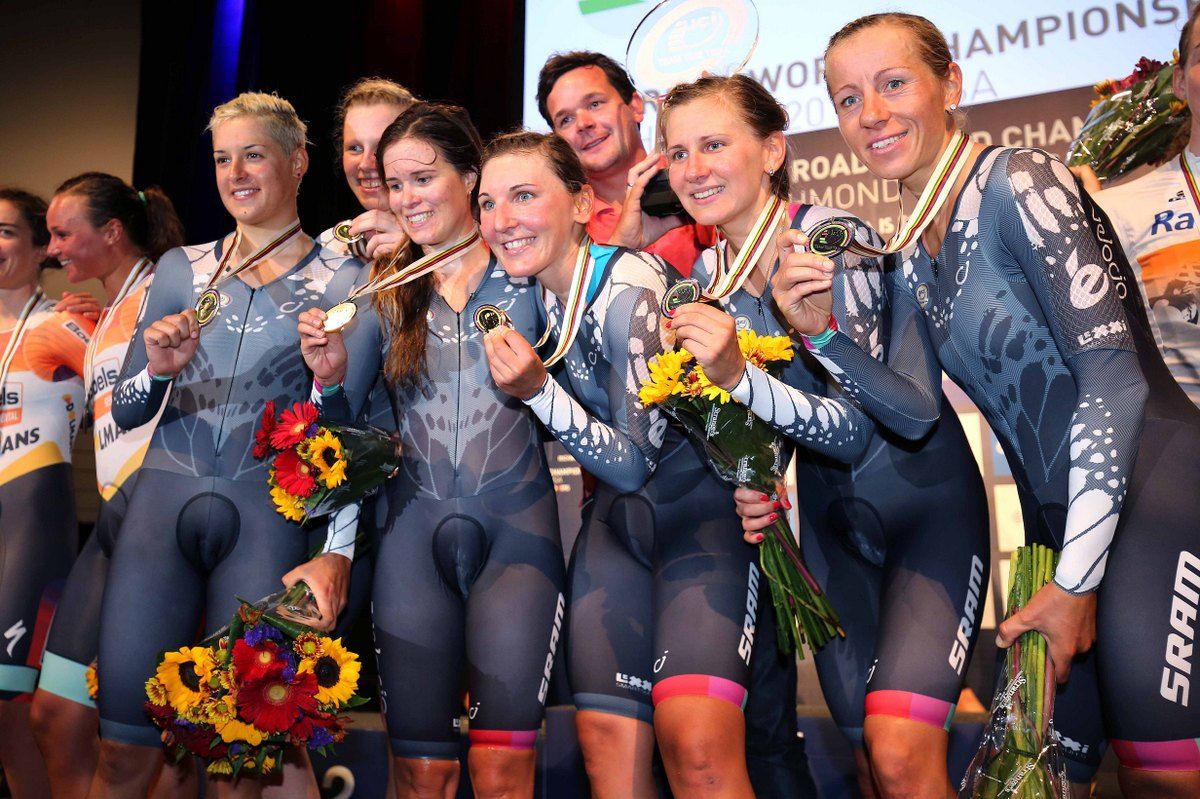 Velocio SRAM riders pose with their gold medals