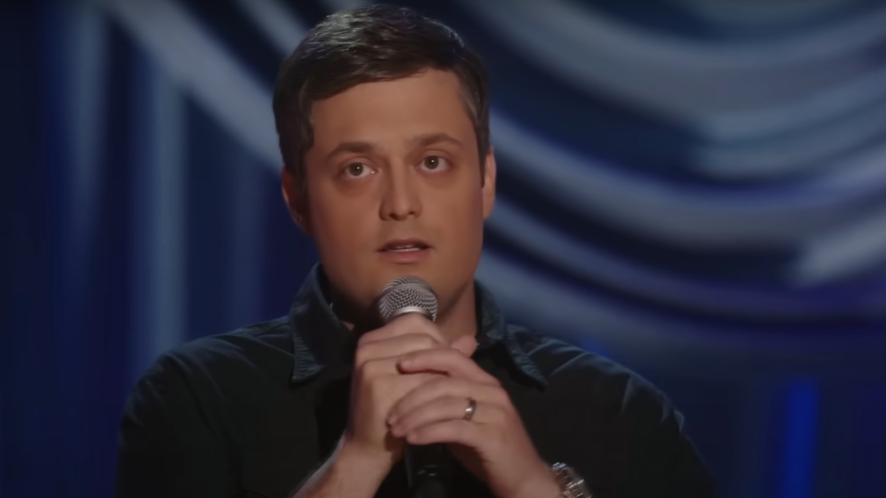 Nate Bargatze performing stand-up in Full Time Magic