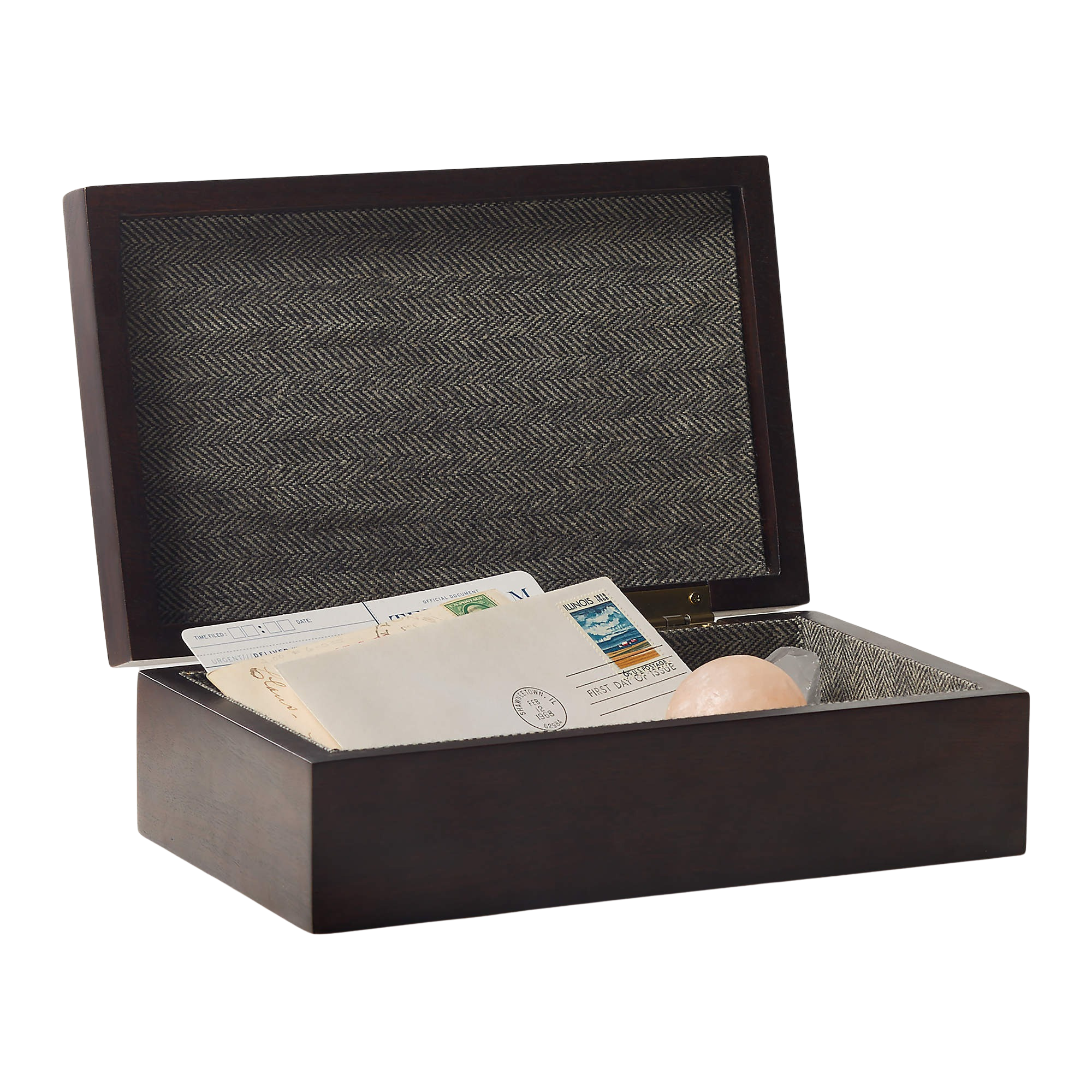 a wood and herringbone box