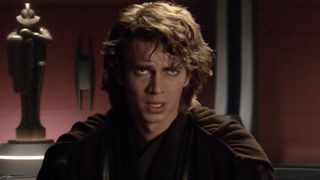A screenshot of Hayden Christensen as Anakin Skywalker looking upset in Star Wars: Episode III
