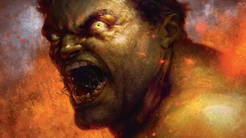 The Incredible Hulk lets out a bellowing roar in the official card art for Magic: The Gathering&#039;s marvel crossover.