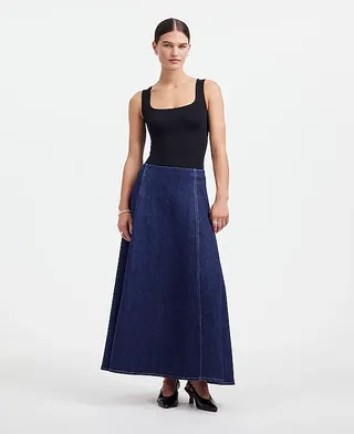 Alexa Chung for Madewell, Denim Flare Midi Skirt in Pellson Wash