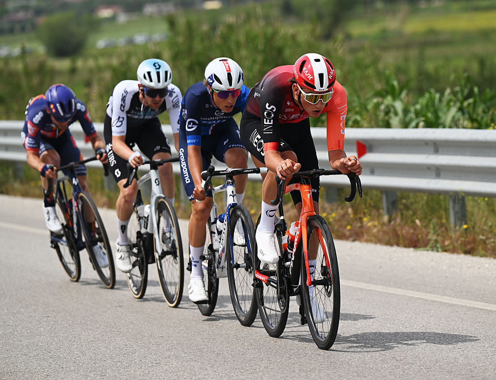 VLORE ALBANIA MAY 11 Joshua Tarling of Great Britain and Team INEOS Grenadiers competes in the breakaway during the 108th Giro dItalia 2025 Stage 3 a 160km stage from Vlore to Vlore UCIWT on May 11 2025 in Vlore Albania Photo by Dario BelingheriGetty Images