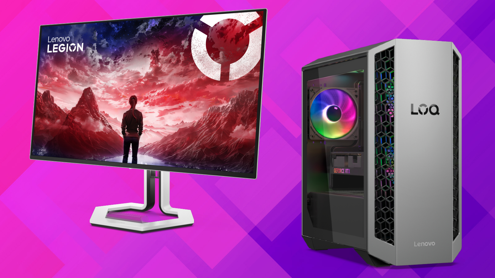 The Lenovo LOQ Tower 26 (Gen 10) and Lenovo Legion Pro 32UD-10) from IFA 2025.