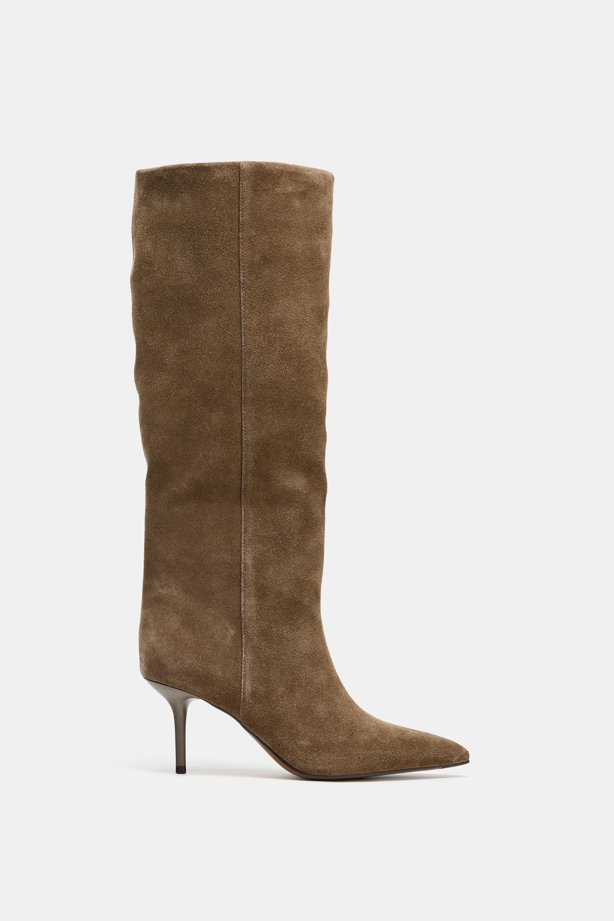 Split Leather Stiletto Heel Boots