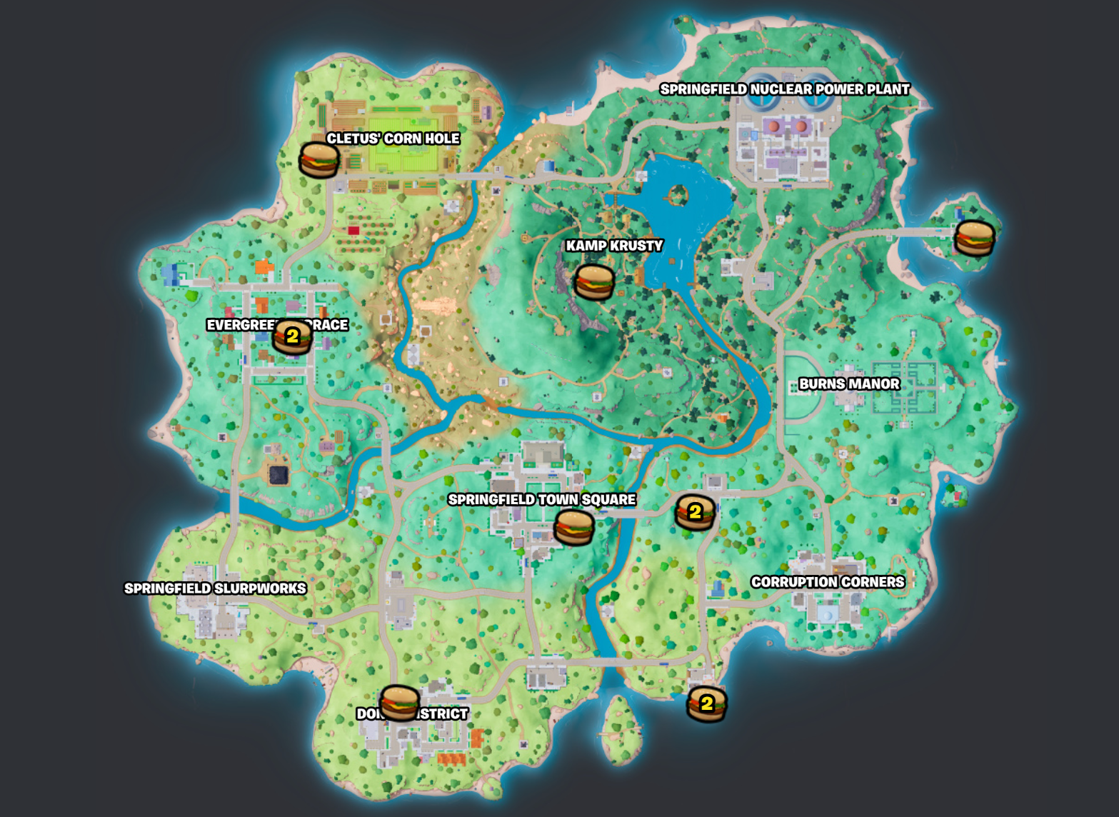 Fortnite Simpsons season best drop spots and important POIs