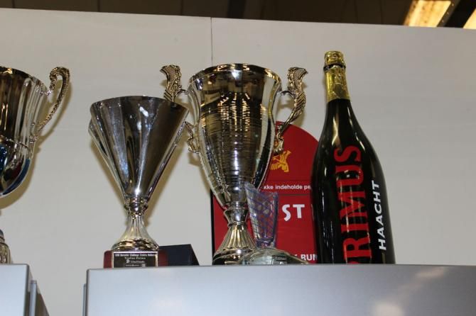 Trophies sit atop the fridge in the mechanics' area