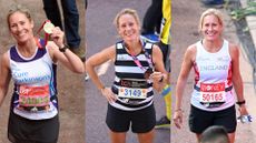 Sophie Raworth at the finish line of several marathon events