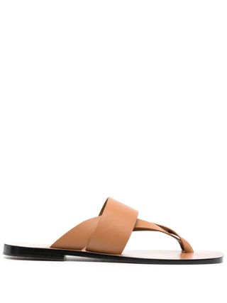 X Matteau Brown Silba Leather Flat Sandals
