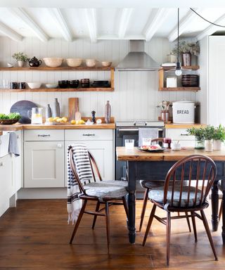 white kitchen with grey table