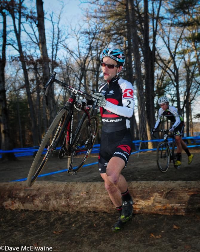 Justin Lindine (Redline-NBX) running over the logs ahead of Curtis White
