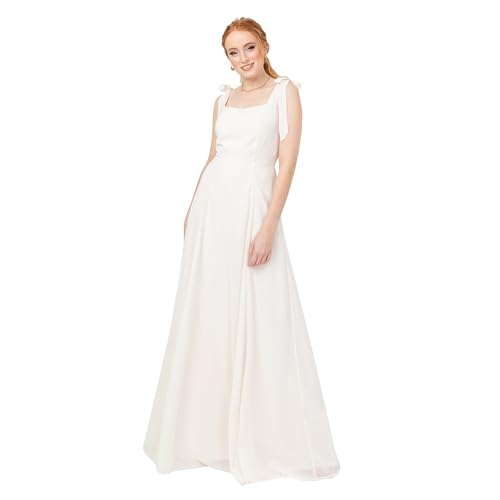 Anaya With Love Womens Maxi Ladies Sleeveless Square Neck Bow Tie Straps A-Line Floral Shirred Back Bridesmaid Wedding Guest Prom Dress, Ivory, 12 Uk