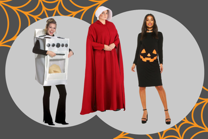 A collage of the best pregnant Halloween costume ideas for 2021