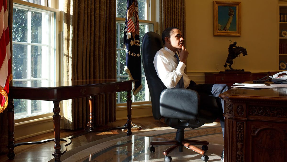 Barack Obama in the oval office. 