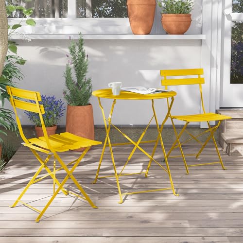 Grand Patio Folding Bistro Set 3 Pieces, Conversation Set, Folding 2 Chairs and 1 Table, Weather Resistant, Patio Table Chairs for Balcony,yard, Garden (yellow)