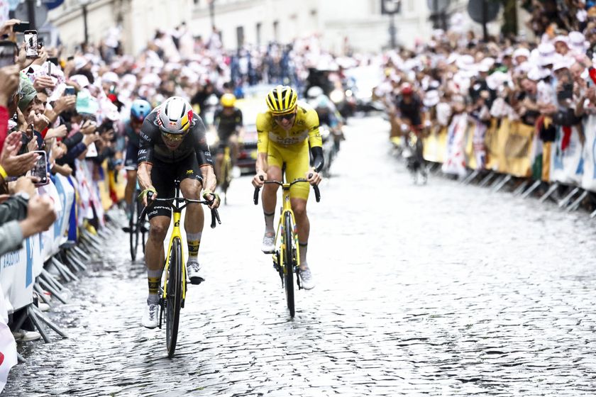 Belgian Wout van Aert of Team Visma-Lease a Bike pictured in action during stage 21 of the 2025 Tour de France cycling race, from Mantes-la-Ville to Paris (120km), on Sunday 27 July 2025 in France. The 112th edition of the Tour de France starts on Saturday 5 July in Lille, France, and will finish in Paris, France on the 27th of July. BELGA PHOTO POOL GARNIER ETIENNE (Photo by POOL GARNIER ETIENNE / BELGA MAG / Belga via AFP) (Photo by POOL GARNIER ETIENNE/BELGA MAG/AFP via Getty Images)