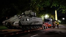 Bradley Fighting Vehicle unloaded in Washington, D.C., for President Donald Trump's Army parade