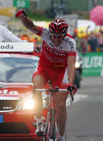 Damien Monier (Cofidis, le Credit en Ligne) solos to victory in Pejo Terme for his first win as a professional.
