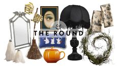 Chic Halloween decor for 2026, spanning decorative silver mirrors, tabletop ghost decorations, skeleton hand napkin rings, Victorian table lamps, and more, pictured against a white background