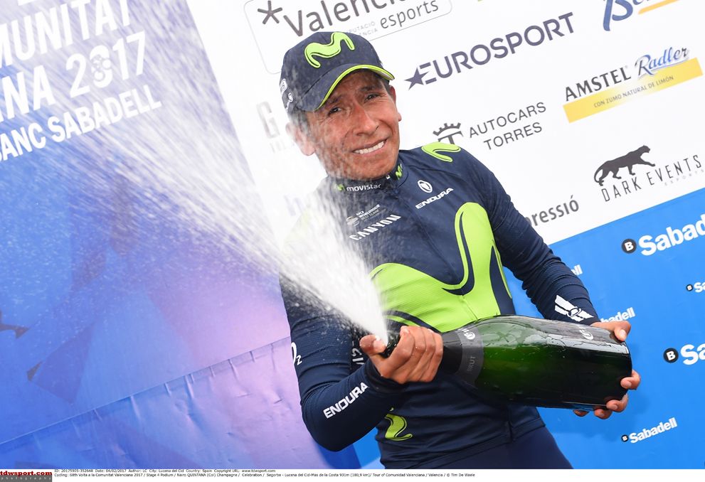 Nairo Quintana (Movistar) enjoys his time on the podium