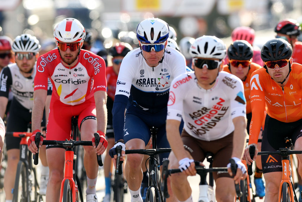CALELLA SPAIN MARCH 22 Arrival Thomas Champion of France and Team Cofidis Christopher Froome of United Kingdom and Team Israel StartUp Nation during the 100th Volta Ciclista a Catalunya 2021 Stage 1 a 1784km stage from Calella to Calella VoltaCatalunya100 on March 22 2021 in Calella Spain Photo by David RamosGetty Images