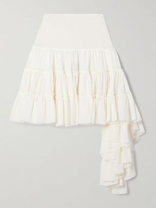 Ribbed Jersey-Trimmed Ruffled Silk-Crepe Mini Skirt