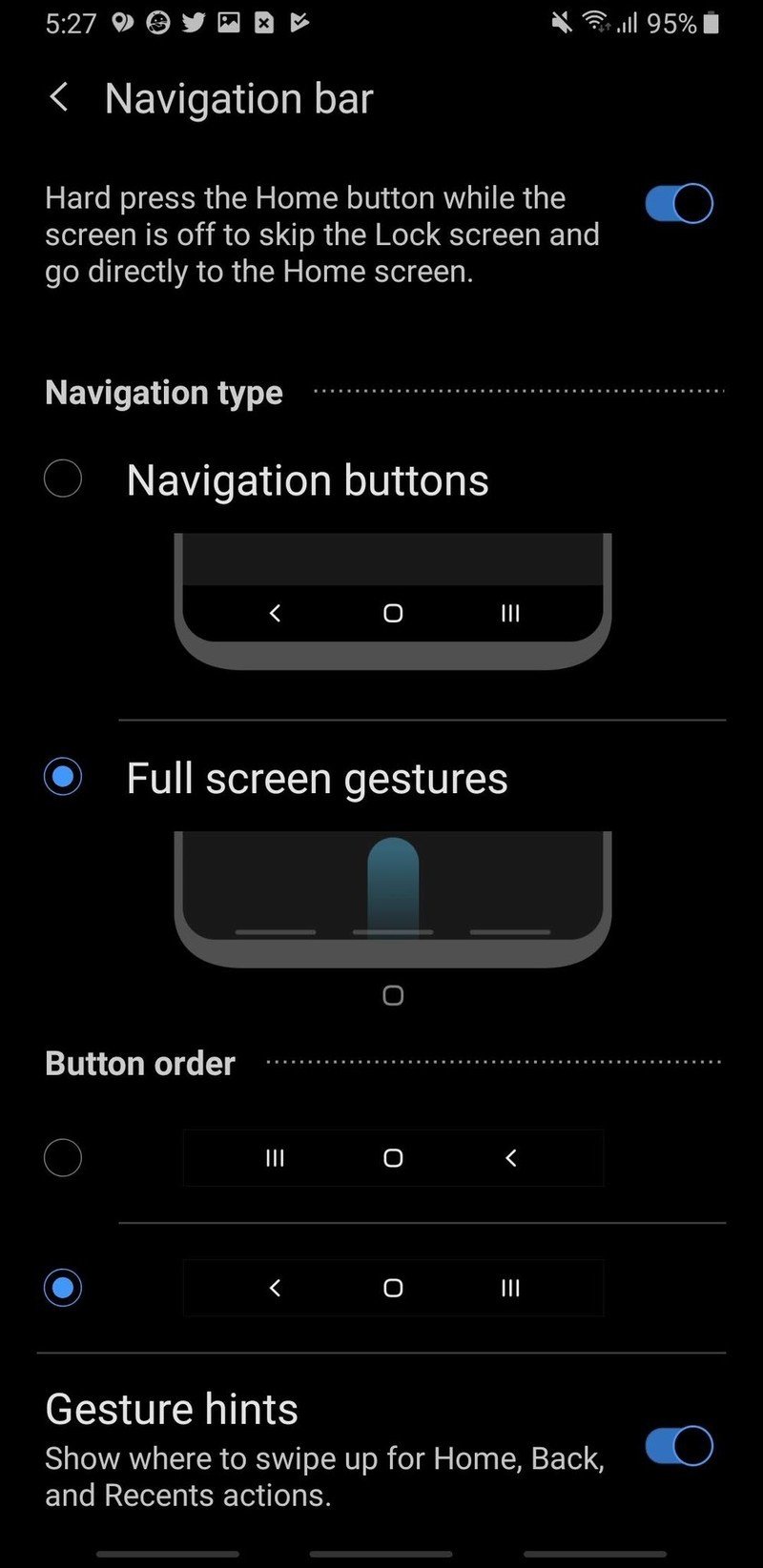 Full screen gestures
