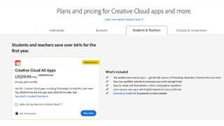 Adobe Student Discount sign-up page on Adobe website