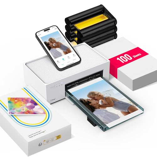 Liene M100 4x6'' Photo Printer, Phone Printer 100 Sheets & 3 Cartridges, Full-Color Photo, Portable Instant Photo Printer for Iphone Android, Thermal Dye Sublimation, Wi-Fi Picture Printer 100 Papers