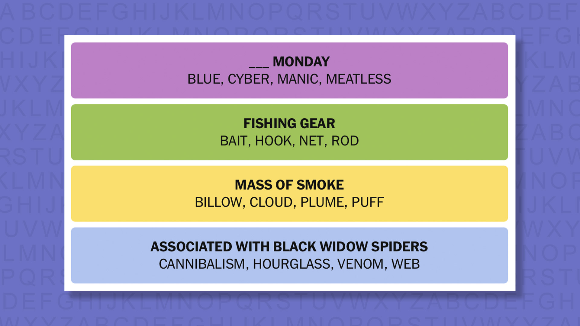 NYT Connections answers for game 1044 on a purple background