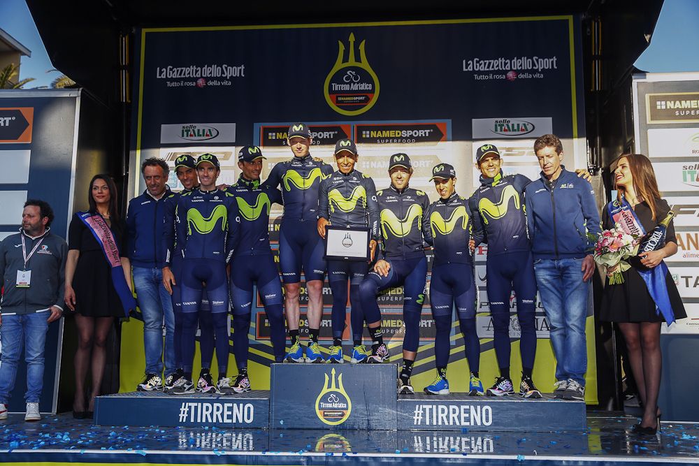 Movistar on the final Tirreno-Adritatico podium as top team