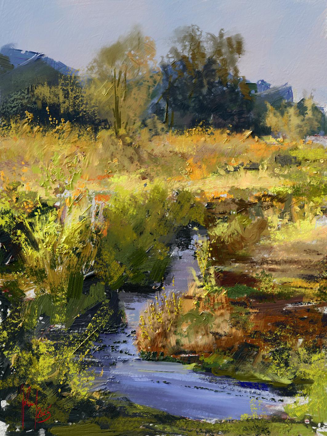 Rebelle 8; a painting of a countryside scene