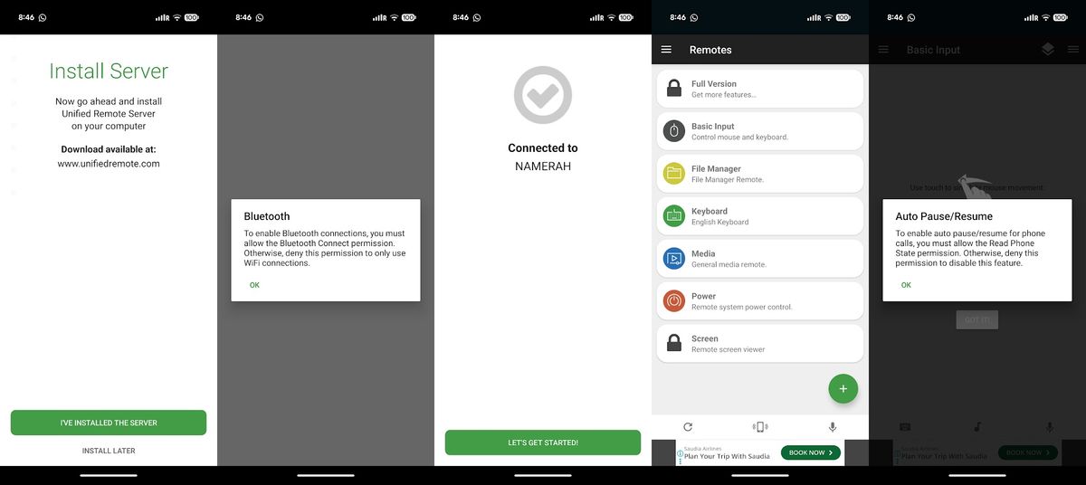 Unified Remote remote mouse app setup on Android phone