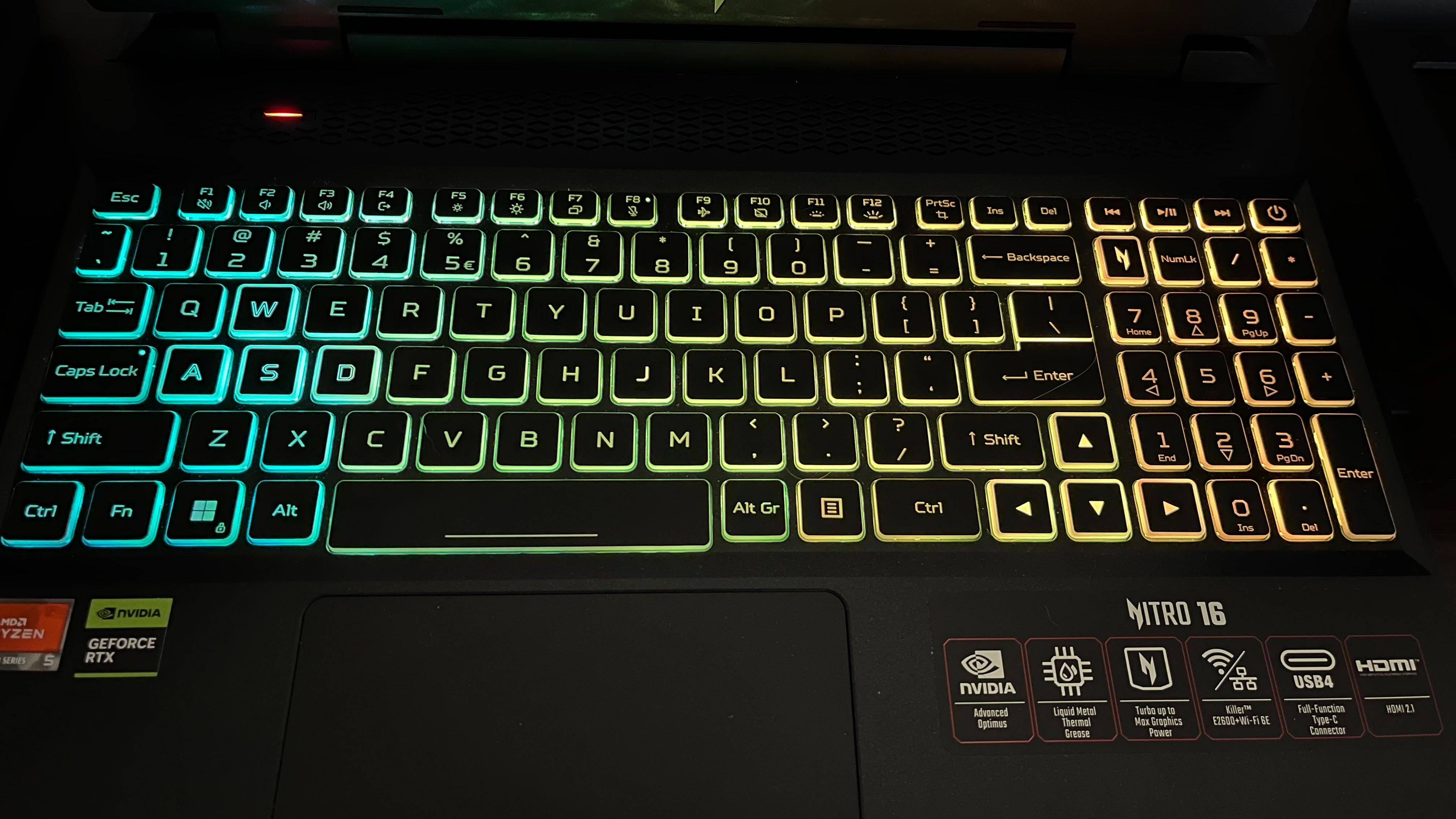 Acer Nitro 16 AMD keyboard lights