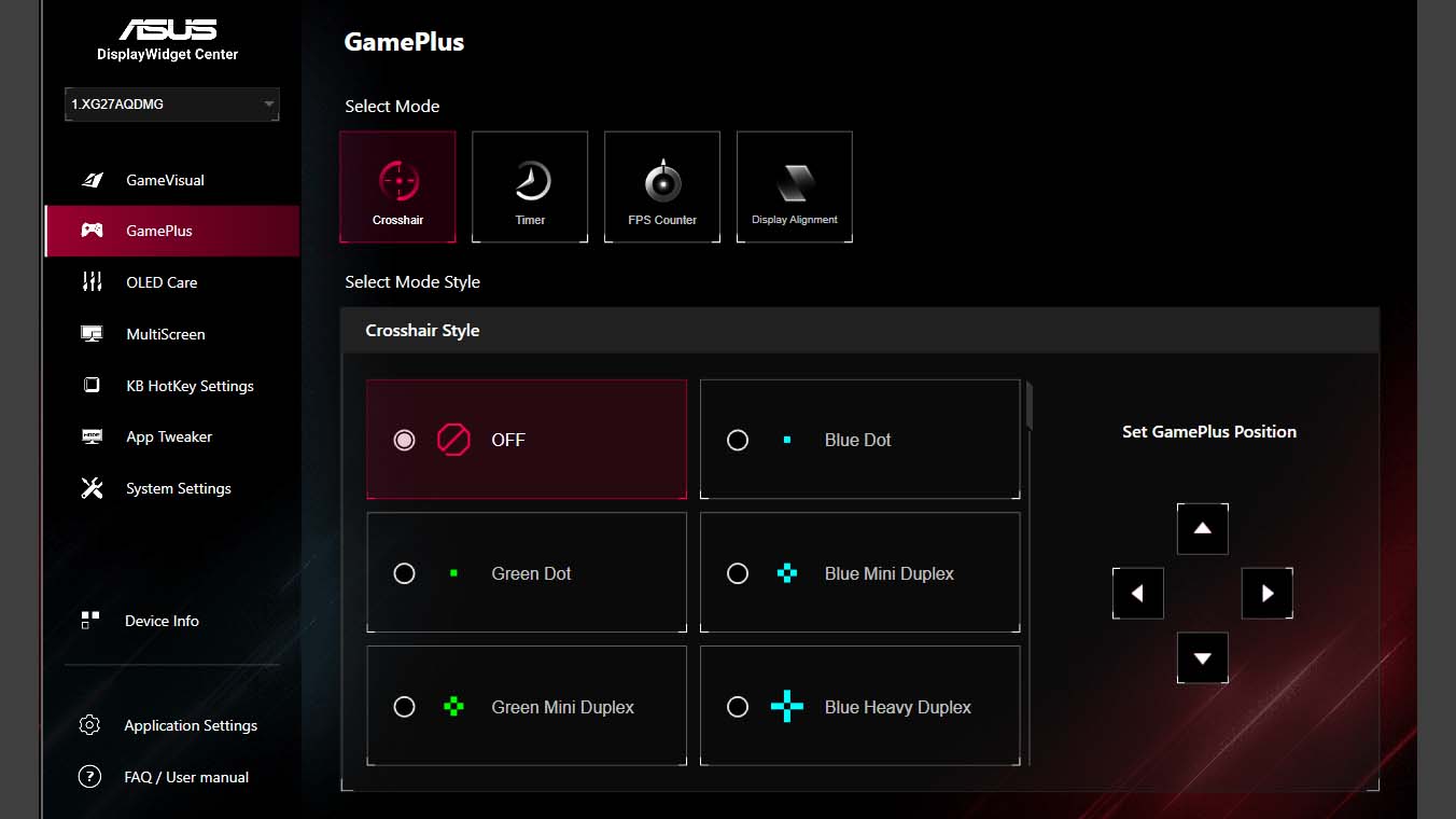 DisplayWidget Center GamePlus menu.