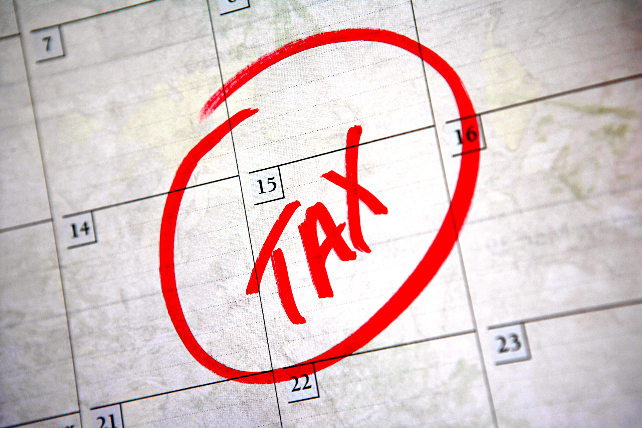 Tax Day April 15 circled on a calendar