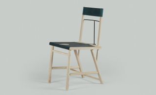 Bleached wood ‘Minna’ chair with a geometric leather seat and backrest