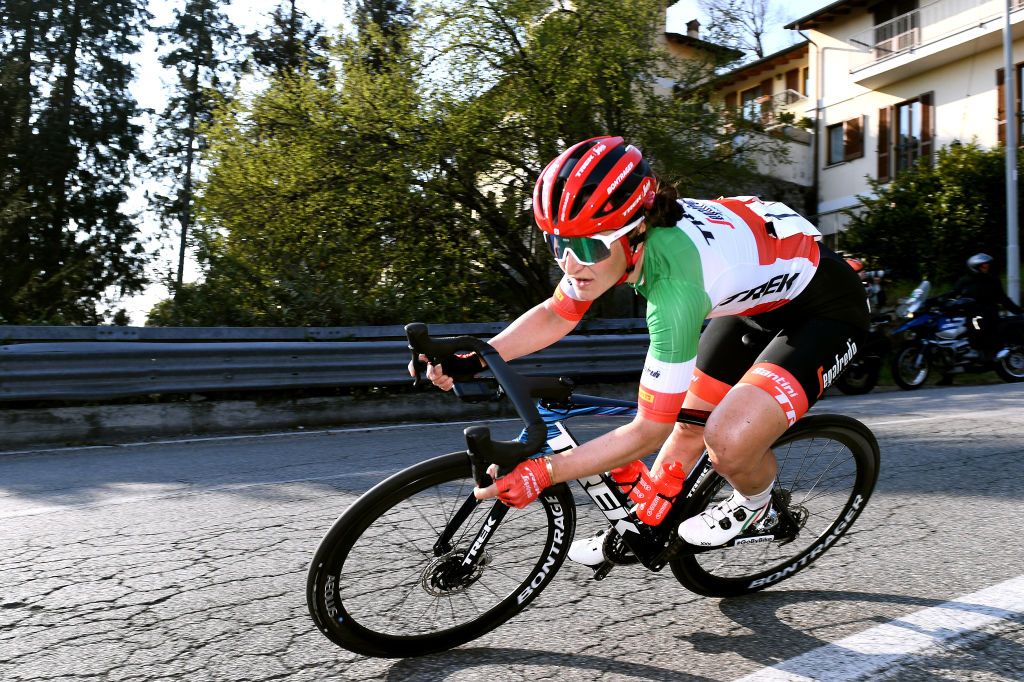 CITTIGLIO ITALY MARCH 20 Elisa Longo Borghini of Italy and Team Trek Segafredo competes during the 46th Trofeo Alfredo BindaComune di Cittiglio 2021 Womens Elite a 1418km one day race from Cocquio Trevisago to Cittiglio TrBinda UCIWWT on March 20 2022 in Cittiglio Italy Photo by Tim de WaeleGetty Images