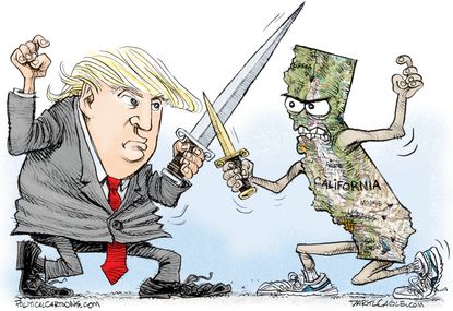 Political Cartoon U.S. Donald Trump travel ban California